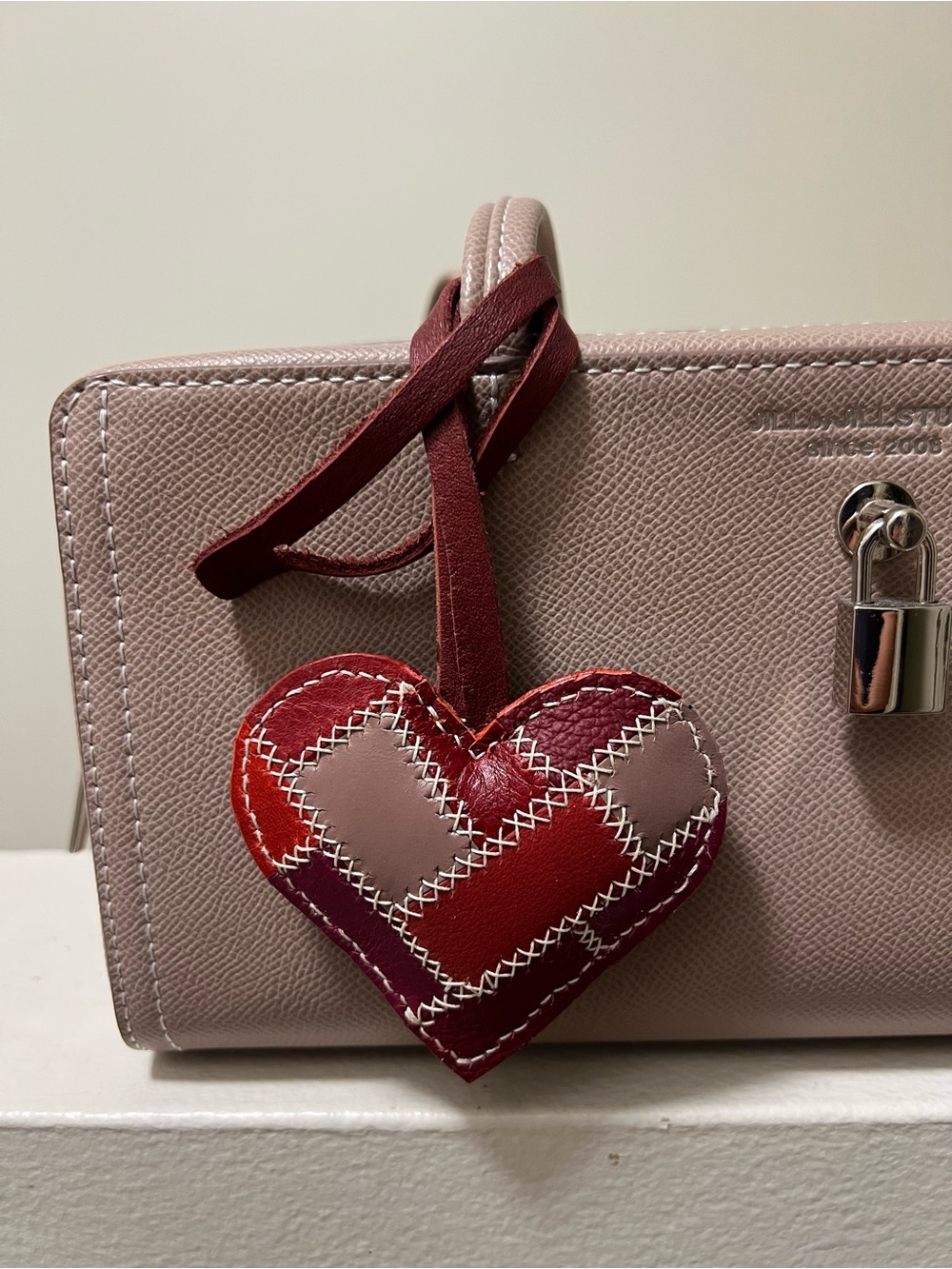 Heart Patchwork Bag Charm - Pink and Red
